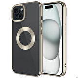 iPhone 15 Uyumlu Tek Kamera Çerçeveli Logo Gösteren Zore Omega Kapak-Titanyum