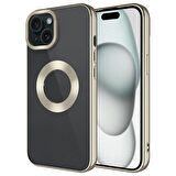 Apple iPhone 15 Kılıf Tek Kamera Çerçeveli Logo Gösteren Zore Omega Kapak-Titanyum