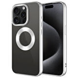 iPhone 15 Pro Uyumlu Tek Kamera Çerçeveli Logo Gösteren Zore Omega Kılıf-Gümüş