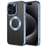 iPhone 15 Pro Uyumlu Tek Kamera Çerçeveli Logo Gösteren Zore Omega Kılıf-Sierra Mavi