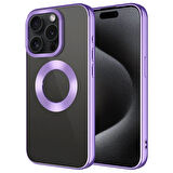 iPhone 15 Pro Uyumlu Tek Kamera Çerçeveli Logo Gösteren Zore Omega Kılıf-Lila