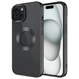 iPhone 15 Plus Uyumlu Tek Kamera Çerçeveli Logo Gösteren Zore Omega Kılıf-Siyah
