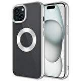 iPhone 15 Plus Uyumlu Tek Kamera Çerçeveli Logo Gösteren Zore Omega Kılıf-Gümüş