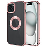 iPhone 15 Plus Uyumlu Tek Kamera Çerçeveli Logo Gösteren Zore Omega Kılıf-Rose Gold