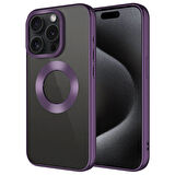 iPhone 15 Pro Max Uyumlu Tek Kamera Çerçeveli Logo Gösteren Zore Omega Kılıf-Derin Mor