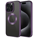 iPhone 15 Pro Max Uyumlu Tek Kamera Çerçeveli Logo Gösteren Zore Omega Kapak-Derin Mor