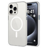 iPhone 15 Pro Max Uyumlu Mat Arka Yüzey Wireless Şarj Özellikli Zore Flet Magsafe Kılıf-Beyaz