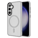 Galaxy S24 Uyumlu Sert PC Arka Yüzey Wireless Şarj Özellikli Zore Flet Magsafe Kılıf-Gri