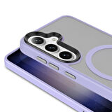 Galaxy S24 Uyumlu Sert PC Arka Yüzey Wireless Şarj Özellikli Zore Flet Magsafe Kapak-Lacivert