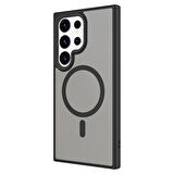 Galaxy S24 Ultra Uyumlu Sert PC Arka Yüzey Wireless Şarj Özellikli Ensueno Flet Magsafe Kapak-Siyah