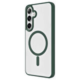 Galaxy S24 Uyumlu Magsafe Şarj Özellikli Krom Magsafe Silikon Zore Kılıf-Koyu Yeşil