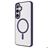 Galaxy S24 Uyumlu Magsafe Şarj Özellikli Krom Magsafe Silikon Zore Kapak-Derin Mor