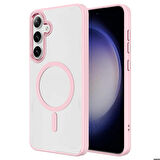 Galaxy S24 Uyumlu Magsafe Şarj Özellikli Krom Magsafe Silikon Zore Kapak-Derin Mor