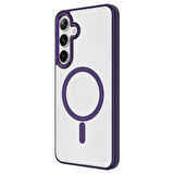 Galaxy S24 Uyumlu Magsafe Şarj Özellikli Krom Magsafe Silikon Zore Kılıf-Derin Mor