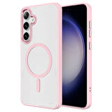 Galaxy S24 Uyumlu Magsafe Şarj Özellikli Krom Magsafe Silikon Zore Kılıf-Derin Mor