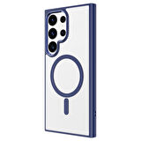 Galaxy S24 Ultra Uyumlu Magsafe Şarj Özellikli Krom Magsafe Silikon Zore Kılıf-Lacivert