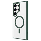 Galaxy S24 Ultra Uyumlu Magsafe Şarj Özellikli Krom Magsafe Silikon Zore Kılıf-Koyu Yeşil