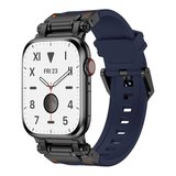 Watch 7 45mm CLO- KRD-101 Titanyum Metal Başlıklı Silikon Kordon-Siyah-Mavi