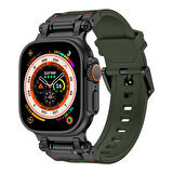 Watch Ultra 49mm Uyumlu CLO- KRD-101 Titanyum Metal Başlıklı Silikon Kordon-Siyah-Yeşil