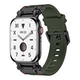Watch 44mm CLO- KRD-101 Titanyum Metal Başlıklı Silikon Kordon-Siyah-Yeşil