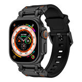 Watch Ultra 49mm Uyumlu CLO- KRD-101 Titanyum Metal Başlıklı Silikon Kordon-Siyah