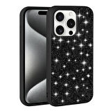 Apple iPhone 15 Pro Kılıf Parlak Taşlı Tasarım Zore Pırlanta Kapak-Siyah
