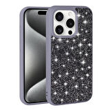 iPhone 15 Pro Uyumlu Parlak Taşlı Tasarım Pırlanta Zore Kılıf-Lila