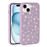 iPhone 15 Plus Uyumlu Parlak Taşlı Tasarım Pırlanta Zore Kapak-Pembe