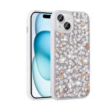 Apple iPhone 15 Kılıf Parlak Taşlı Tasarım Zore Linea Kapak-Beyaz