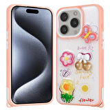 Apple iPhone 15 Pro Kılıf Parlayan Sıvılı Simli Kabartma Figürlü Zore Cevze Kapak-Pembe