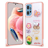 Xiaomi Redmi Note 12 4G Kılıf Parlayan Sıvılı Simli Kabartma Figürlü Ensueno Cevze Kapak-Pembe