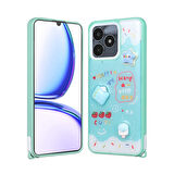 Realme C53 4G Kılıf Parlayan Sıvılı Simli Kabartma Figürlü Zore Cevze Kapak-Yeşil