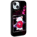 Apple iPhone 14 Kılıf Parlayan Kabartmalı İkonik Figürlü Zore Amas Silikon Kapak-Mor