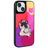 Apple iPhone 14 Kılıf Parlayan Kabartmalı İkonik Figürlü Zore Amas Silikon Kapak-Mor