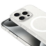 iPhone 15 Pro Kılıf Zore Magsafe Şarj Özellikli Simli Şeffaf Arka Yüzey Erdos Silikon Kapak-Renksiz