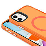Apple iPhone 11 Kılıf Zore Magsafe Şarj Özellikli Buzlu Transparan C-Pro Sert Kapak-Turuncu