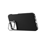 iPhone 15 Pro Zore Magsafe Şarj Özellikli 600D Kevlar Zore Krek Karbon Standlı Kılıf-Siyah