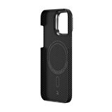 iPhone 15 Pro Zore Magsafe Şarj Özellikli 600D Kevlar Zore Krek Karbon Standlı Kılıf-Siyah