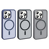 iPhone 15 Pro Kılıf Magsafe Şarj Özellikli Mat Arka Yüzey Zore Sio Kapak-Gri