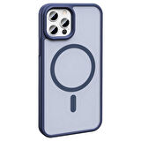 iPhone 12 Pro Kılıf Magsafe Şarj Özellikli Mat Arka Yüzey Zore Sio Kapak-Lacivert