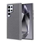 Galaxy S24 Ultra Kılıf Magsafe Şarj Özellikli Karbon Fiber Görünümlü Zore Troy Kapak-Gümüş