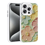 Apple iPhone 15 Pro Max Kılıf Çiçek Desenli Parlak Taşlı Sert Silikon Zore Garden Kapak-Colorful