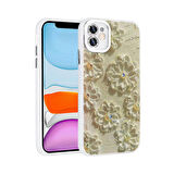 Apple iPhone 11 Uyumlu Kılıf Hepaks Çiçek Desenli Parlak Taşlı Sert Silikon Garden Kapak