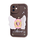 iPhone 11 Kılıf Kamera Korumalı Figür Tasarımlı Zore Kapya Kapak-Pembe Koyu