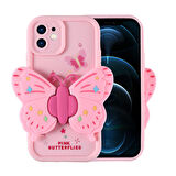 iPhone 12 Kılıf Kamera Korumalı Figür Tasarımlı Zore Kapya Kapak-Pembe Açık