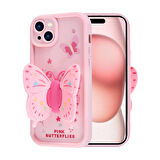 iPhone 15 Kılıf Kamera Korumalı Figür Tasarımlı Zore Kapya Kapak-Pembe Koyu