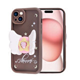 iPhone 15 Kılıf Kamera Korumalı Figür Tasarımlı Zore Kapya Kapak-Pembe Koyu