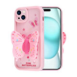 iPhone 15 Plus Kılıf Kamera Korumalı Figür Tasarımlı Zore Kapya Kapak-Pembe Açık