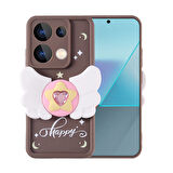 Xiaomi Poco M6 Pro 4G Kılıf Kamera Korumalı Figür Tasarımlı Zore Kapya Kapak-Koyu Kahve