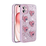 Apple iPhone 13 Kılıf Airbagli Simli Arka Yüzey Zore Işıltı Silikon Kapak-Pembe